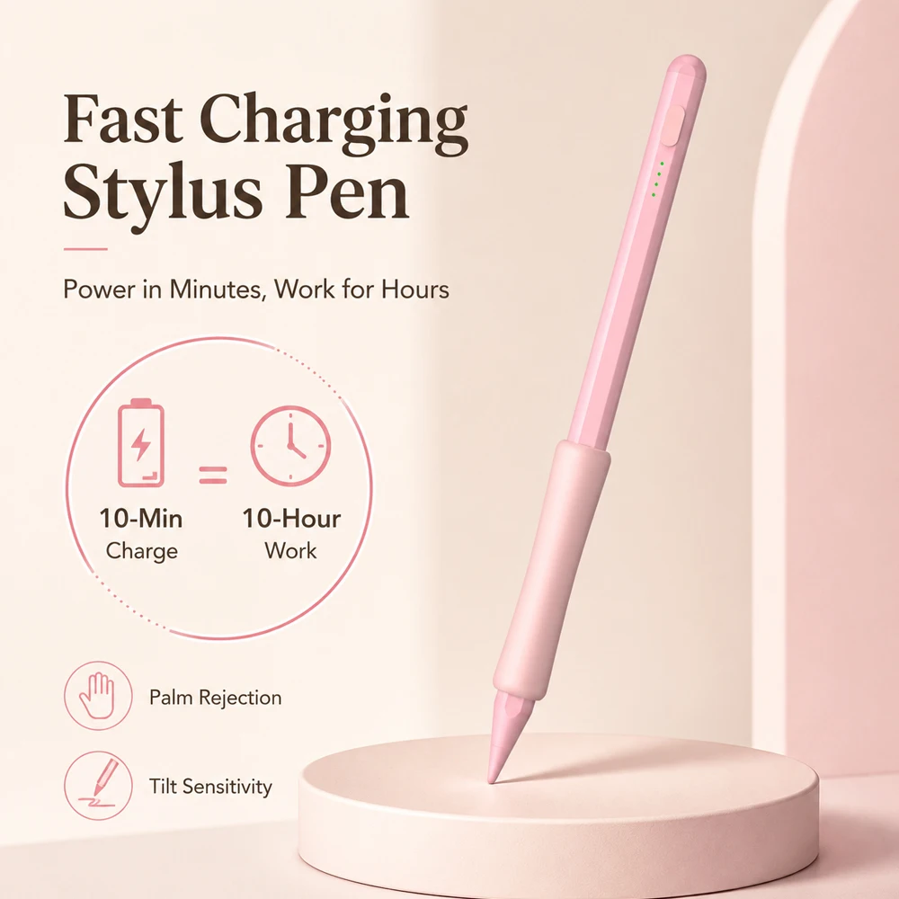 Stylus-Stift für iPad, schnell aufladbar, Handballenabweisung, Neigungserkennung, magnetisch, LED-Batterieanzeige, Tablet-Stift, Schule, Notizen, Zeichnen