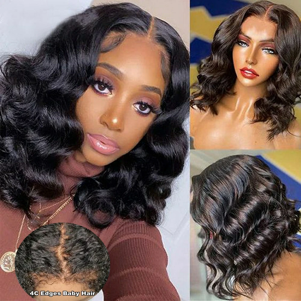 

Loose Wave Human Hair Bob Wigs 4C Edges Baby Hair HD 13x4 Lace Front Wigs Glueless Loose Deep Curly Wigs 4x4 Lace Closure Wig