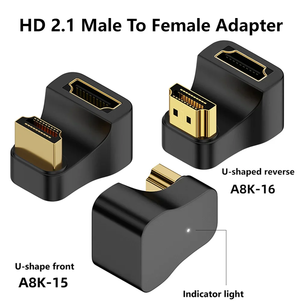 HDMI-Compatible Male To Female Adapter UHD Converter 360 Degree Angled U-shaped 8K 60HZ HDTV 2.1 Adapter for HDTV PS4 PS5 Laptop