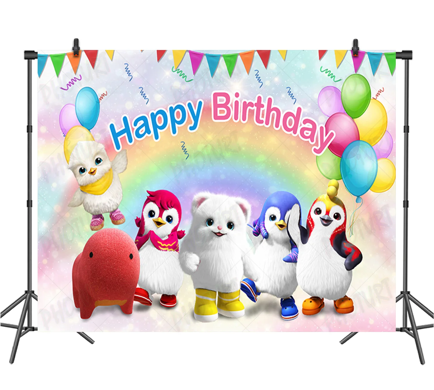 PHOTURT Badanamu Backdrop Kids 1st Birthday Party Background Rainbow Penguin Polyester Vinyl Photography Banner Decoration Props