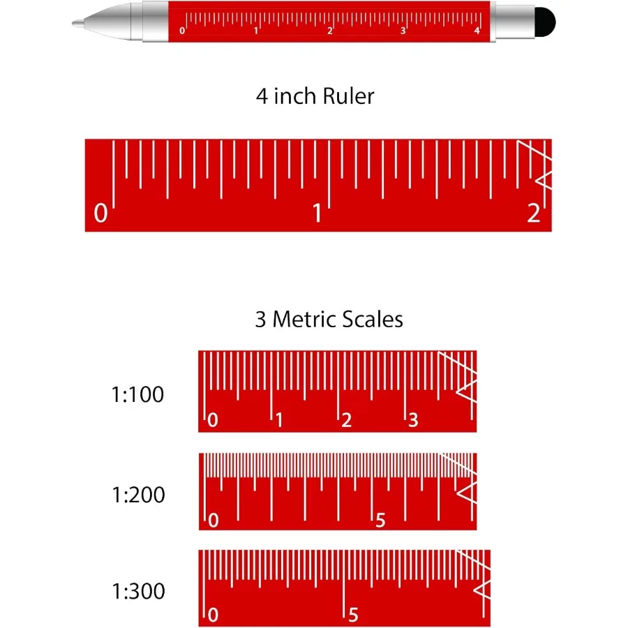 قلم حبر جاف أداة 9 في 1 من Monteverde USA باللون الأحمر متعدد الوظائف مع مستوى مفكات براغي ومسطرة مثالية للمهندس #5