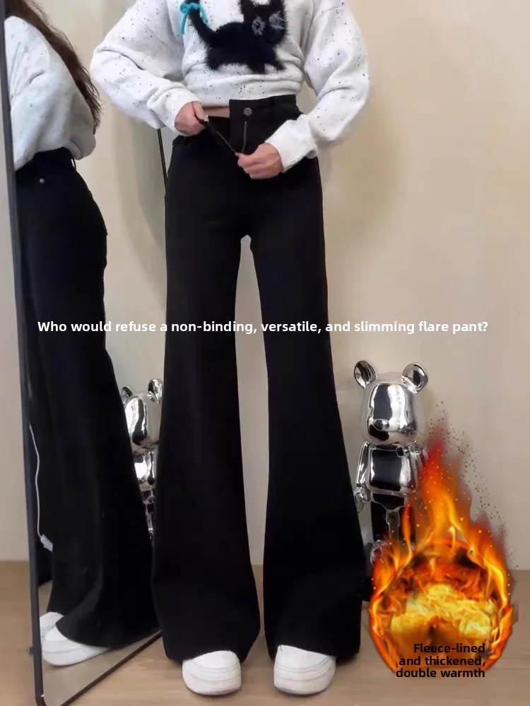 

Джинсы-колокольчики Thiened Fce с высокой талией, женские зимние эластичные джинсы-колокольчики больших размеров, большие размеры