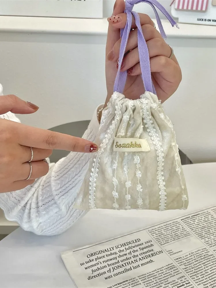 

New Lace Drawstring Bag Sanitary Napkin Bag Cosmetic Bag Women Lipstick Headphone Pouch Coin Purse Coin Pouch Draw String Bags