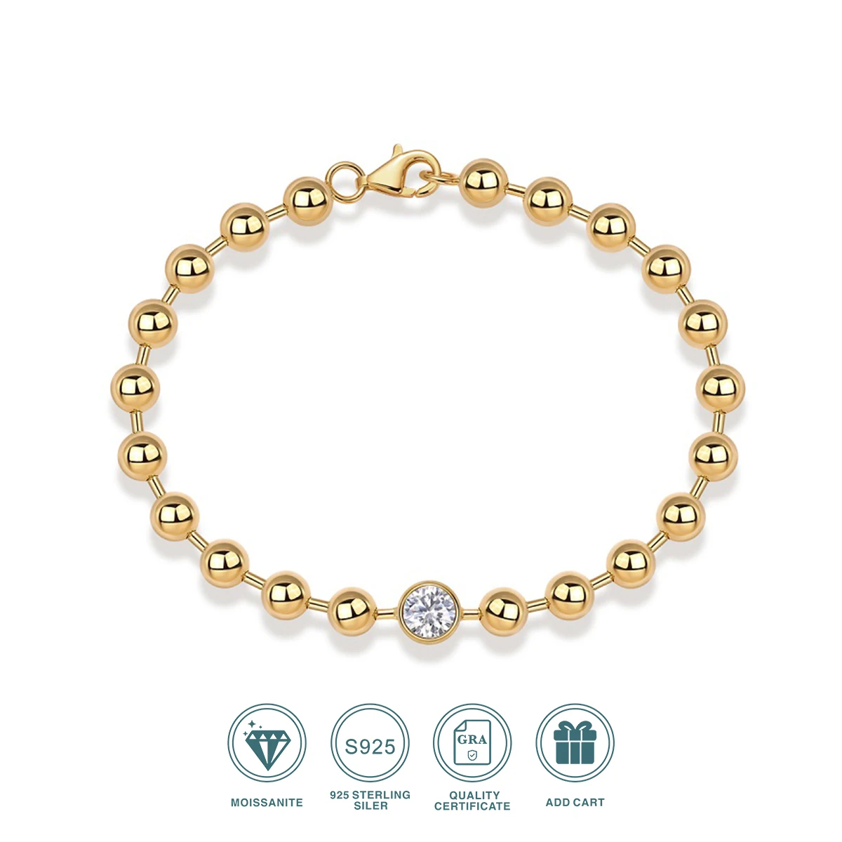 

JIUZUAN 1ct Moissanite Bracelet, S925 Silver, 18K Gold Plated, Hypoallergenic Luxury Jewelry, Perfect Christmas Gift for Women