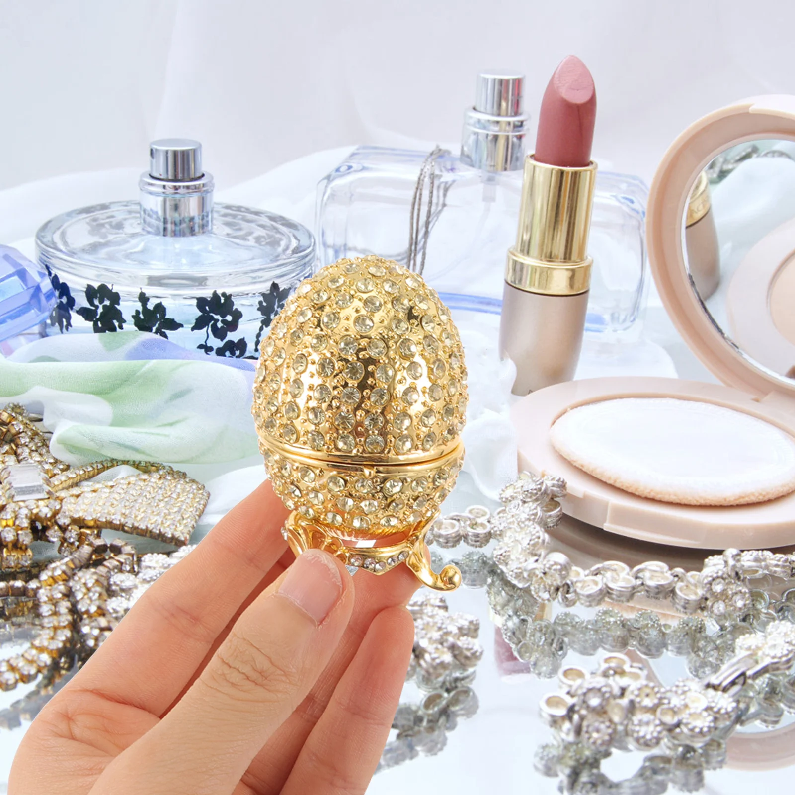 صندوق مجوهرات صغير حلية للنساء من حجر الكريستال المزين بحامل خاتم على الطراز العتيق هدية لعيد الميلاد وعيد الأم