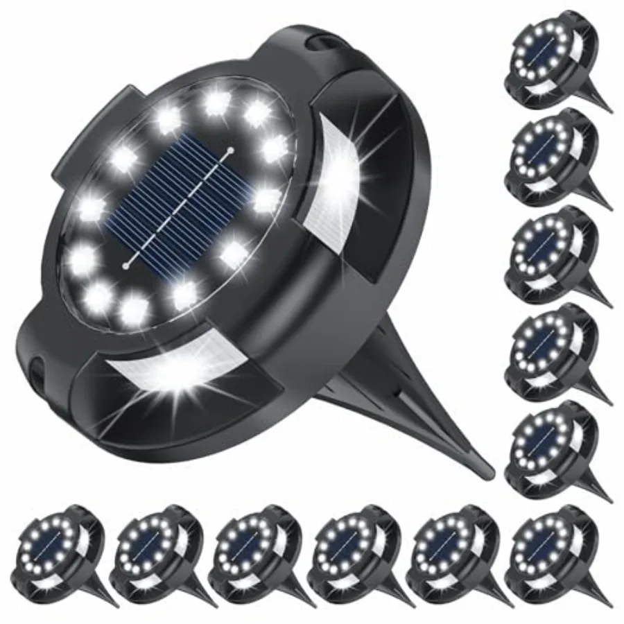 

Solar Pathway Lights Outdoor 12 Packs Bright 16 LEDs Solar Ground Lights Walkway Lights with Side Light Waterproof Solar Deck L
