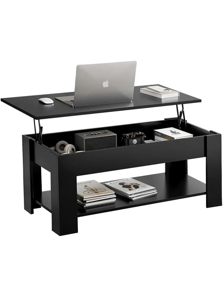 Coffee Table With Storage, Lift Up Coffee Tables for Living Room, Wooden Coffee Table With 1 Shelf Large Hidden Storage Modern