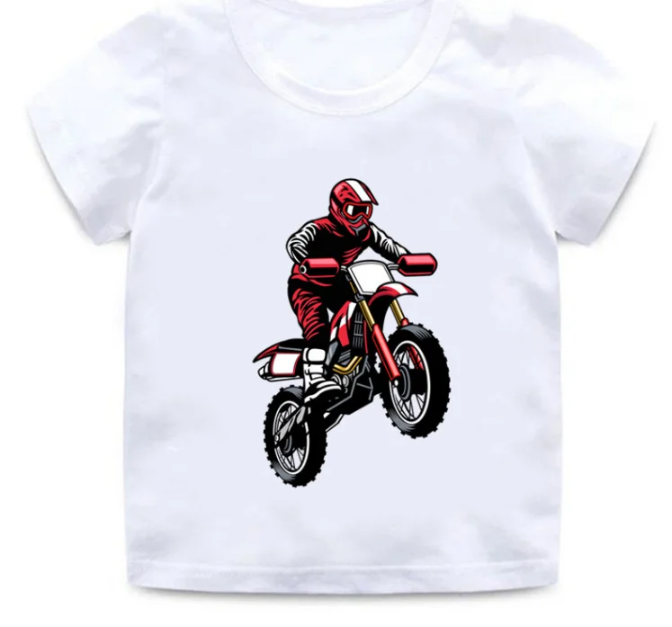 Motocross Rider Cool Boys T-shirts 2024 Summer Fashion Kids T shirt Streetwear Toddler Baby Girls Clothes Children Tops