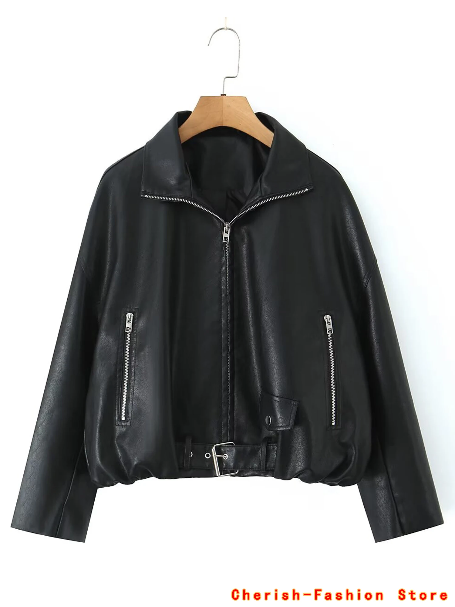 2025 new style women pu leather jacket with turn down collar faux leather short coat Motorcycle Coat Female Spring winter Wear