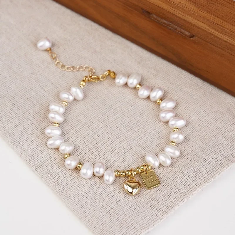 

Baroque Special-shaped Freshwater Pearl Bracelet Light Luxury Love Tag Bracelet Temperament Fashion Beaded Jewelry