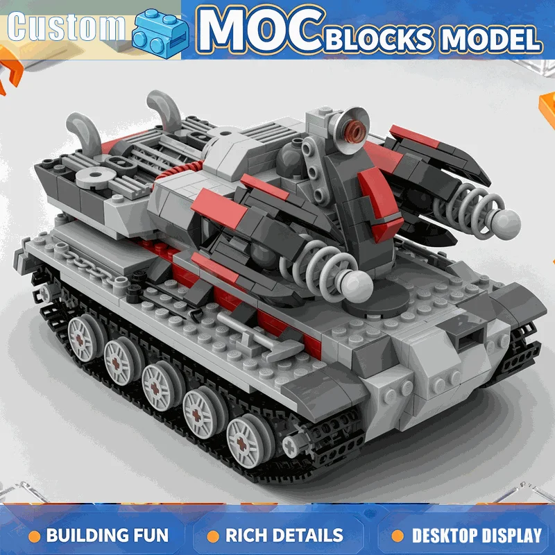 630 PCS Grey Electric Energy Cannon Tank Model Building Blocks MOC Creative DIY Assembly Educational Toy Army Collection Gifts