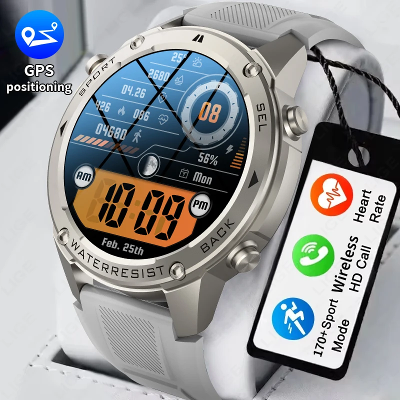 

New Outdoor Smart Watch Men 500mAh Long Battery AMOLED Screen 5ATM Waterproof Heart Rate Health Monitor GPS Militray Smartwatch