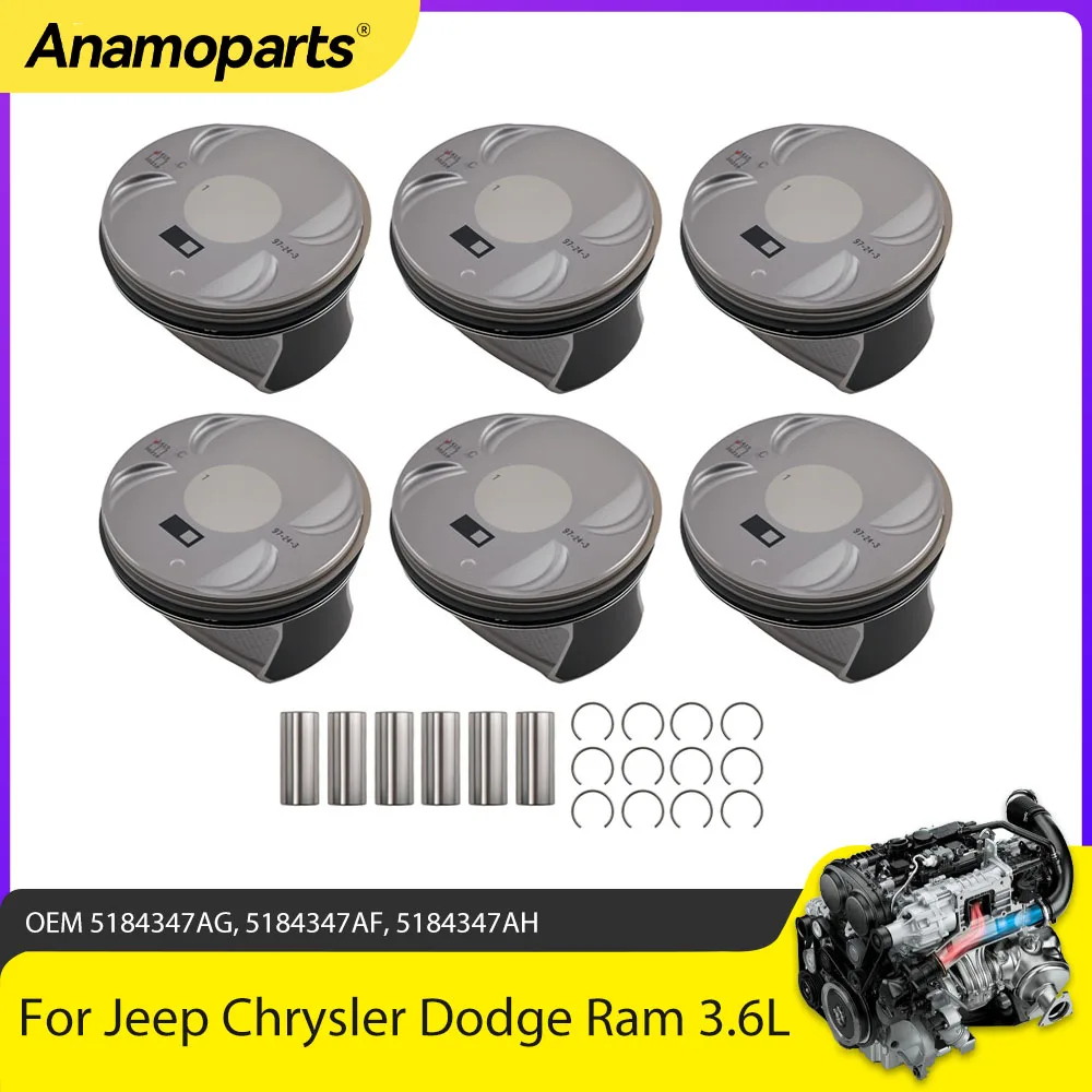 Engine Pistons With Rings Set Fit 3.6 L ERB For Jeep Grand Cherokee Chrysler 300 Dodge Journey Ram 1500 3.6L V6 Gas 5184347AG
