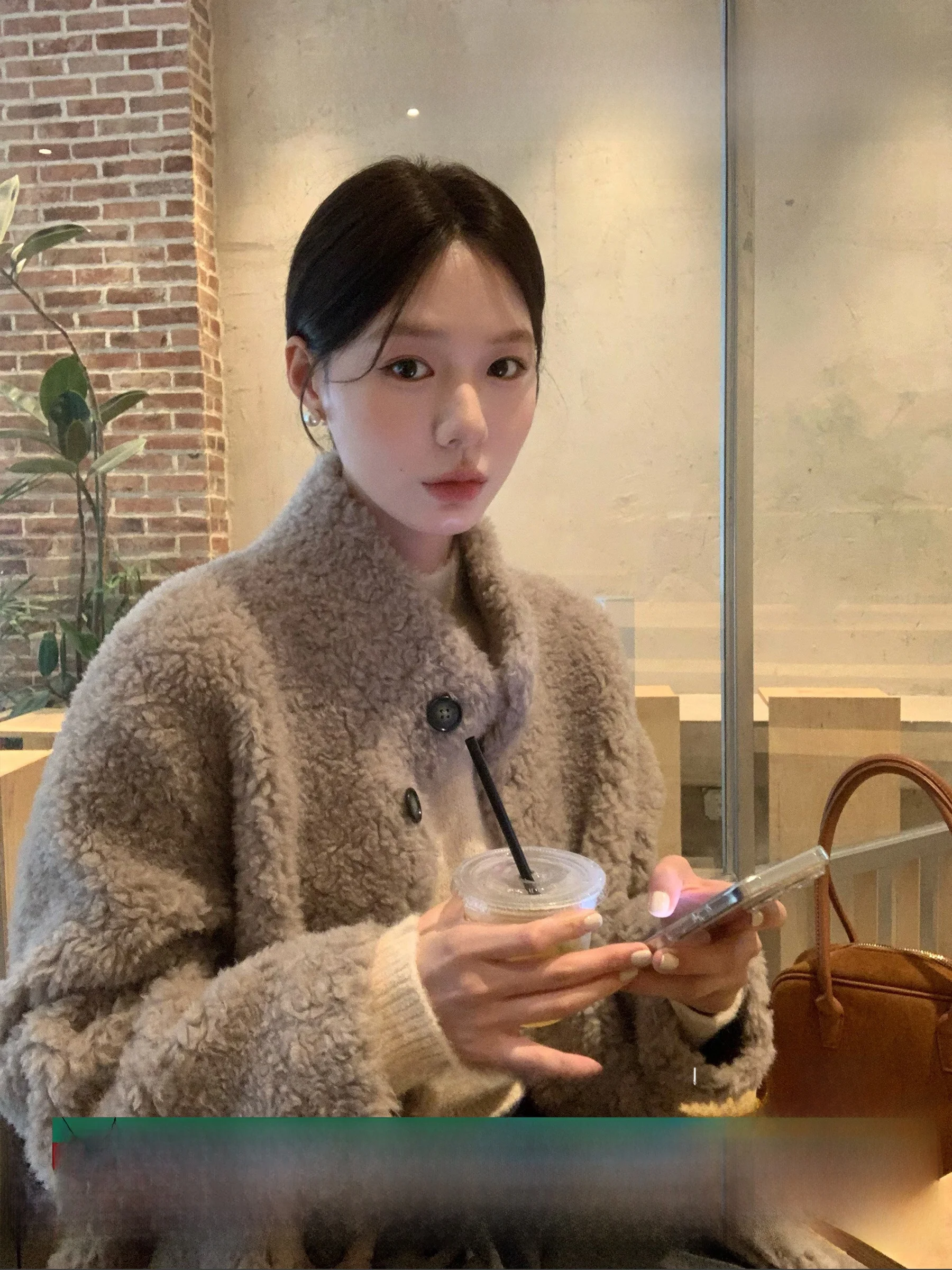 

Warm Faux Fur Stand Collar Inteated Woolen Coat Large Flower Bosphorus Fog Coat Women's Commute Sle Stand Fit Outerwear