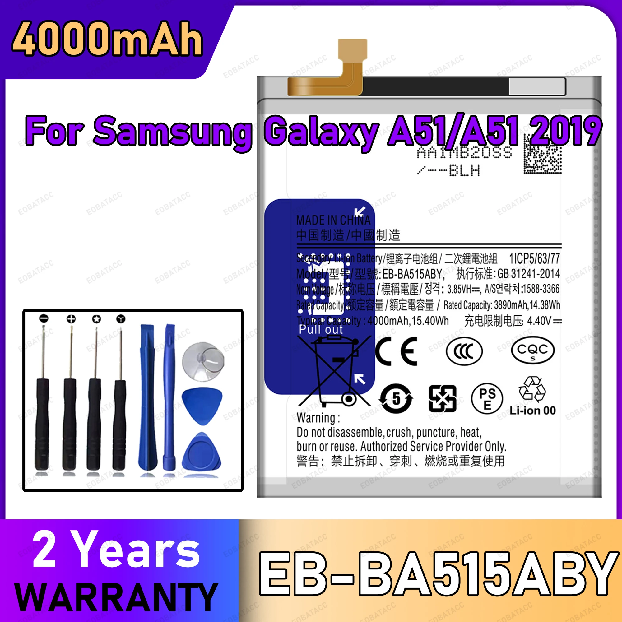 

100% New EB-BA515ABY Battery For Samsung Galaxy A51/A51 2019 Replacement Bateria+Free Tools