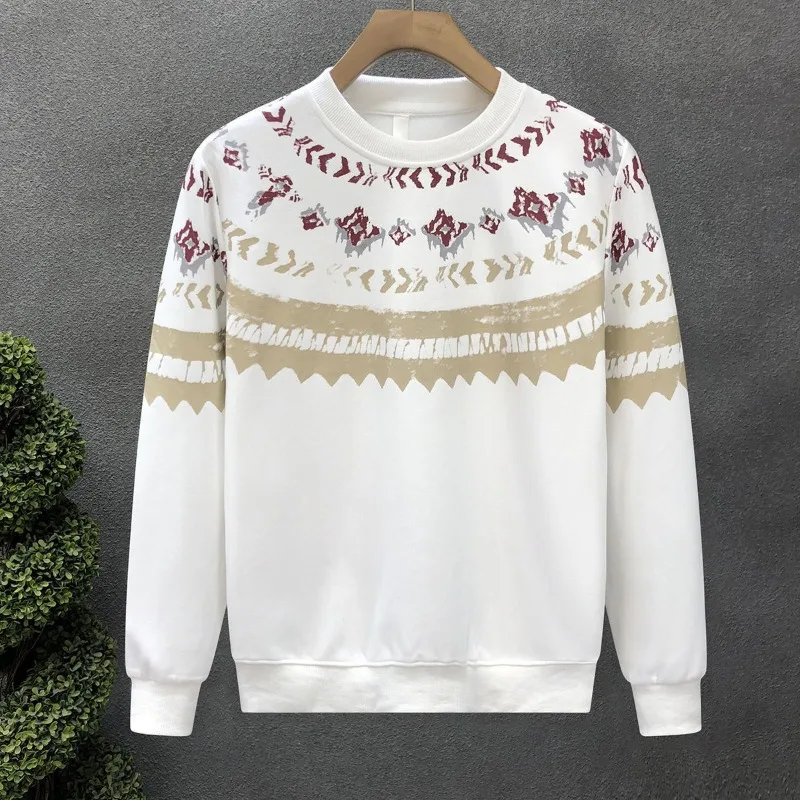 جرافيك رجل البلوز Crewneck Overfit فضفاض فاخر القطن عرق قميص الملابس صفقات S الدافئة الأبيض جولة الرقبة بلوزات للرجال