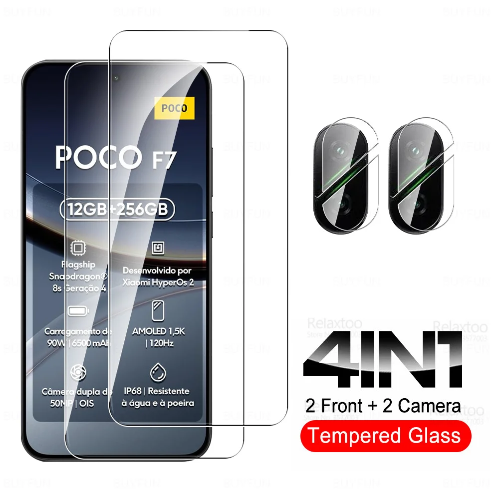 

4 in 1 Tempered Glass Full Cover For POCO F7 Screen Protector Xiaomi POCOF7 Little F 7 7F 5G Global 2025 6.83'' Glas Camera Film