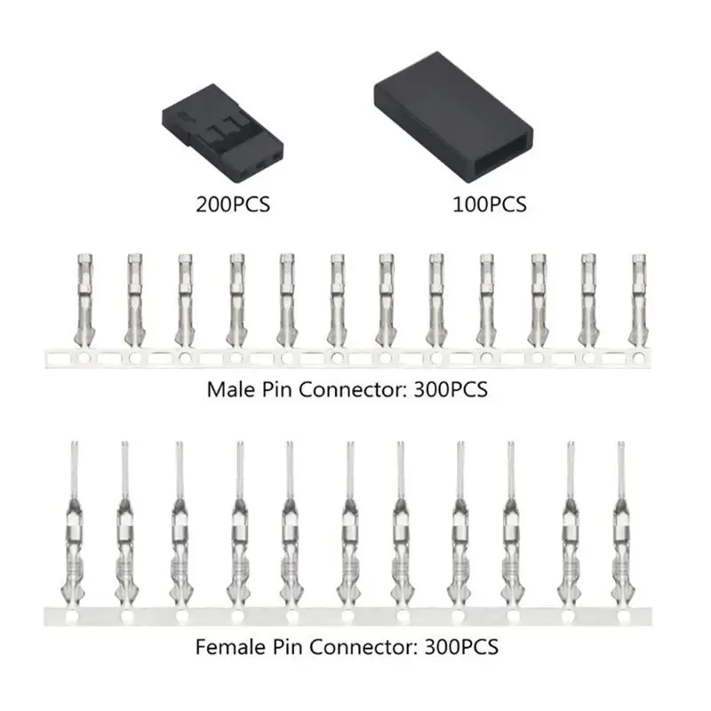 サーボケーブルコネクタキット用900個入り-オス・メス圧着ピン-254mm-3ピン-rcロボットdiy用