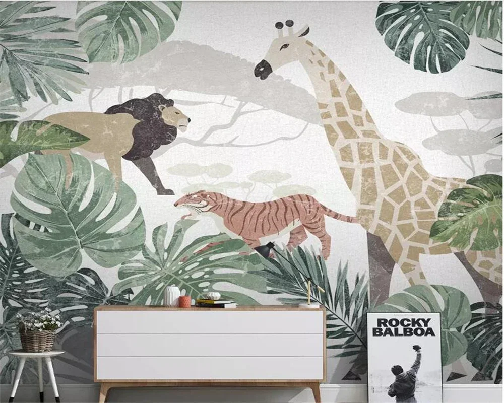 

Custom wallpaper tropical plant animal giraffe living room murals animal lion TV background murals 3d wallpaper