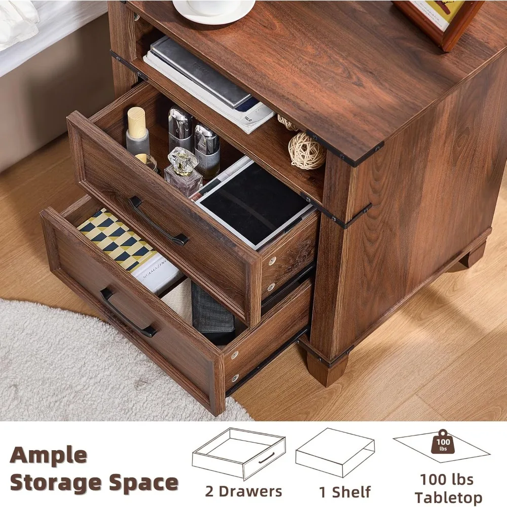 22 منضدة، منضدة مع درجين، طاولة بجانب السرير صناعية مع رف مفتوح لغرفة النوم وغرفة المعيشة، سرير المكتب S #5