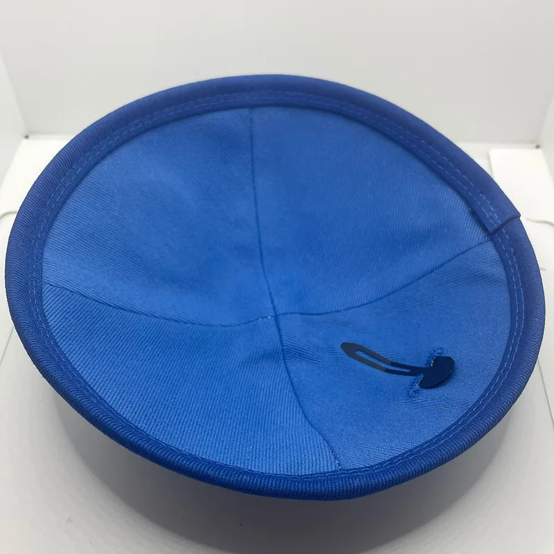 18 cm große Samt-Kippah mit Feuer-Stickerei für Herren, Yamaka-Hut, Kippot, Königsblau, Grau – Detail 5