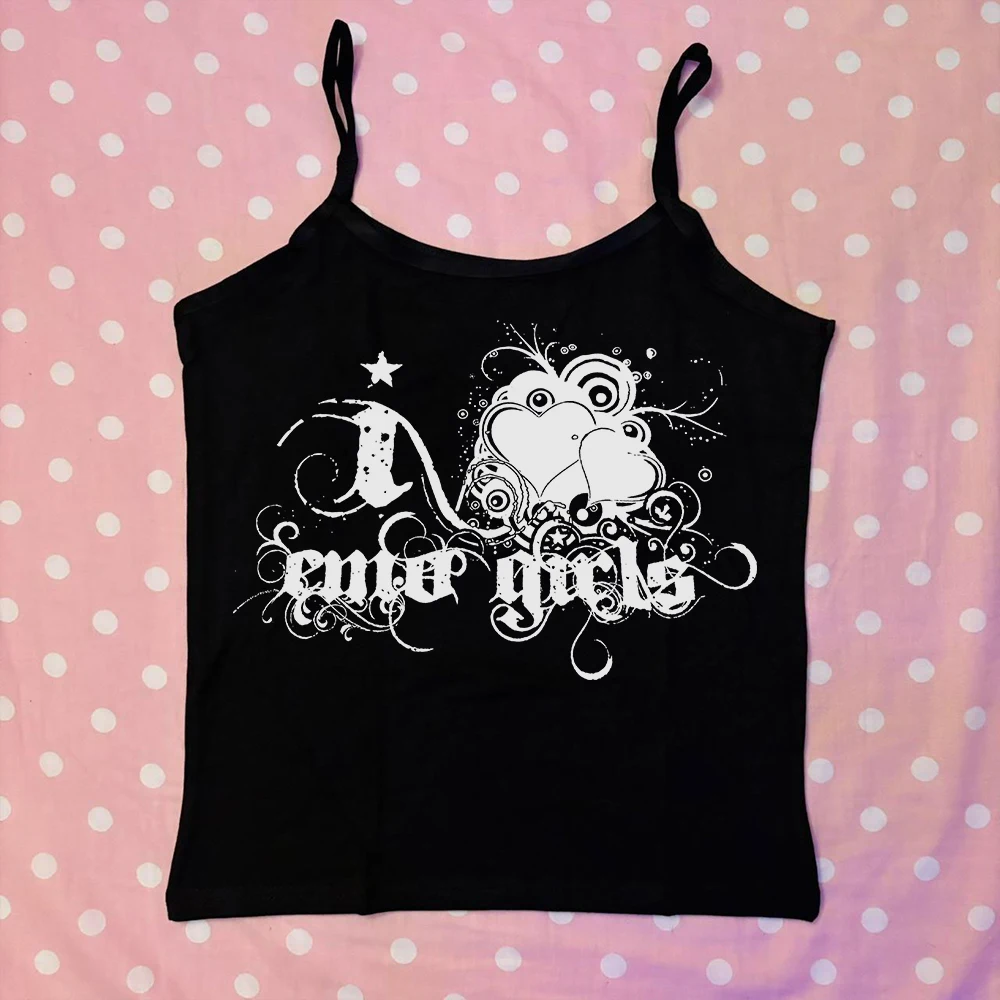 Punk Y2k style top Emo girl retro gothic 2000s top vest printed coarse fabric clothes women's tight vest vest baby T-shirt crop