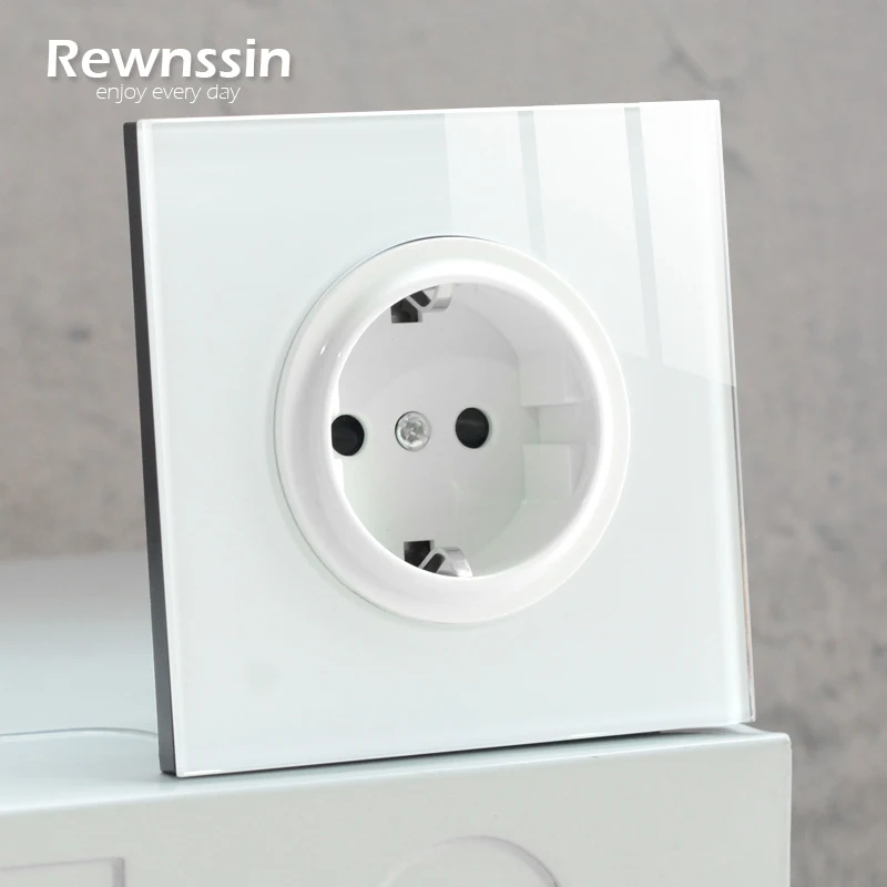 

Wall Electrical Sockets EU Power Outlets,White Crystal Glass Cover Single Plug Double Triple 16Amp Russia Spain Socket