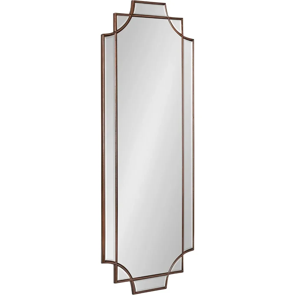 Traditional Panel Mirror, 16 X 42, Bronze, Decorative Farmhouse Full Length Mirror With Elegant Scalloped Interlocking Geometry|