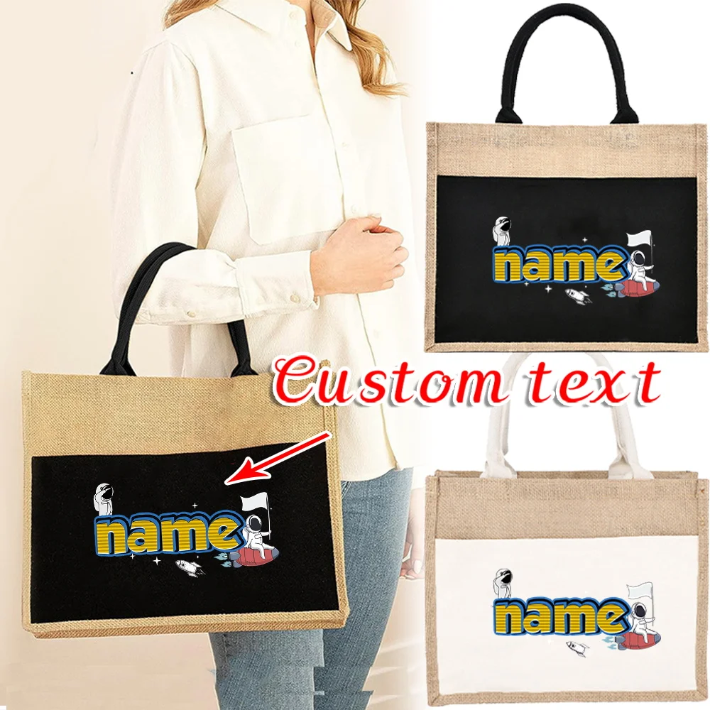 Personalized Customization Name Shopping Bag Jute Shoulder Bag Handheld Portable Storage Bag Customized Product