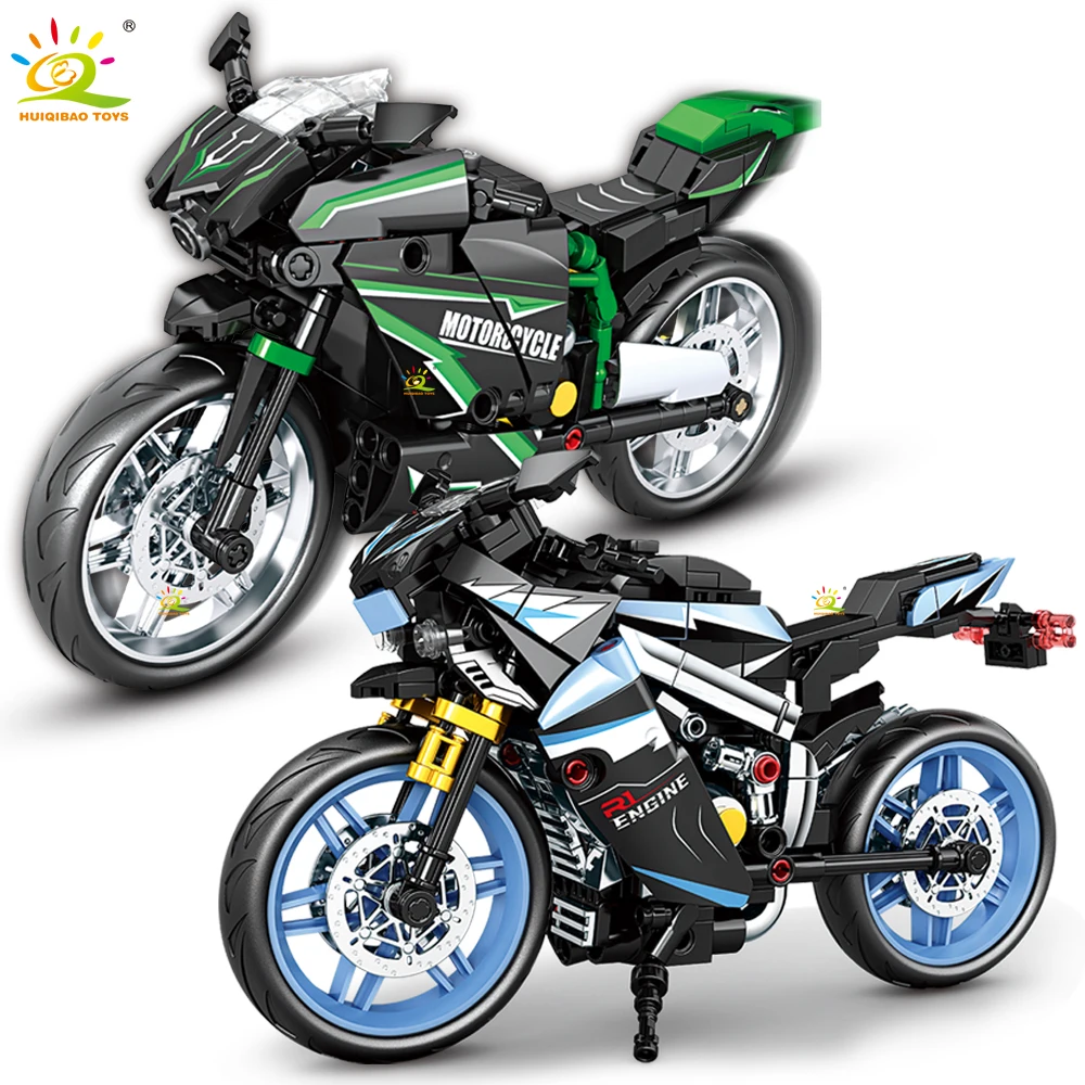 

Конструктор HUIQIBAO MOC: Модель мотоцикла, гоночный мотоцикл, игрушка для детей и взрослых, набор для сборки, декор для дома