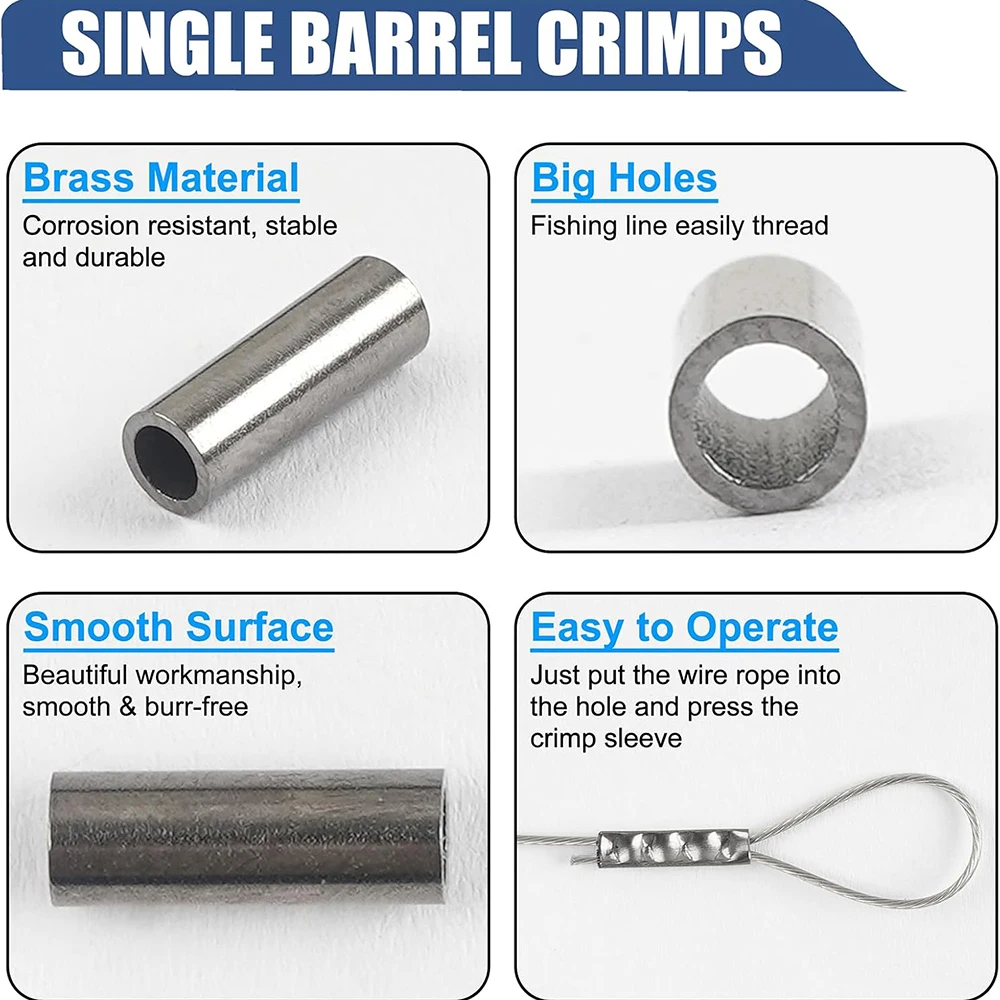 100Pcs Fishing Single Barrel Crimp Sleeves 1.0-3.2# Wire Rope Crimping Ring Kit Fishing Line Pipe Joint Fishing Gear Accessories