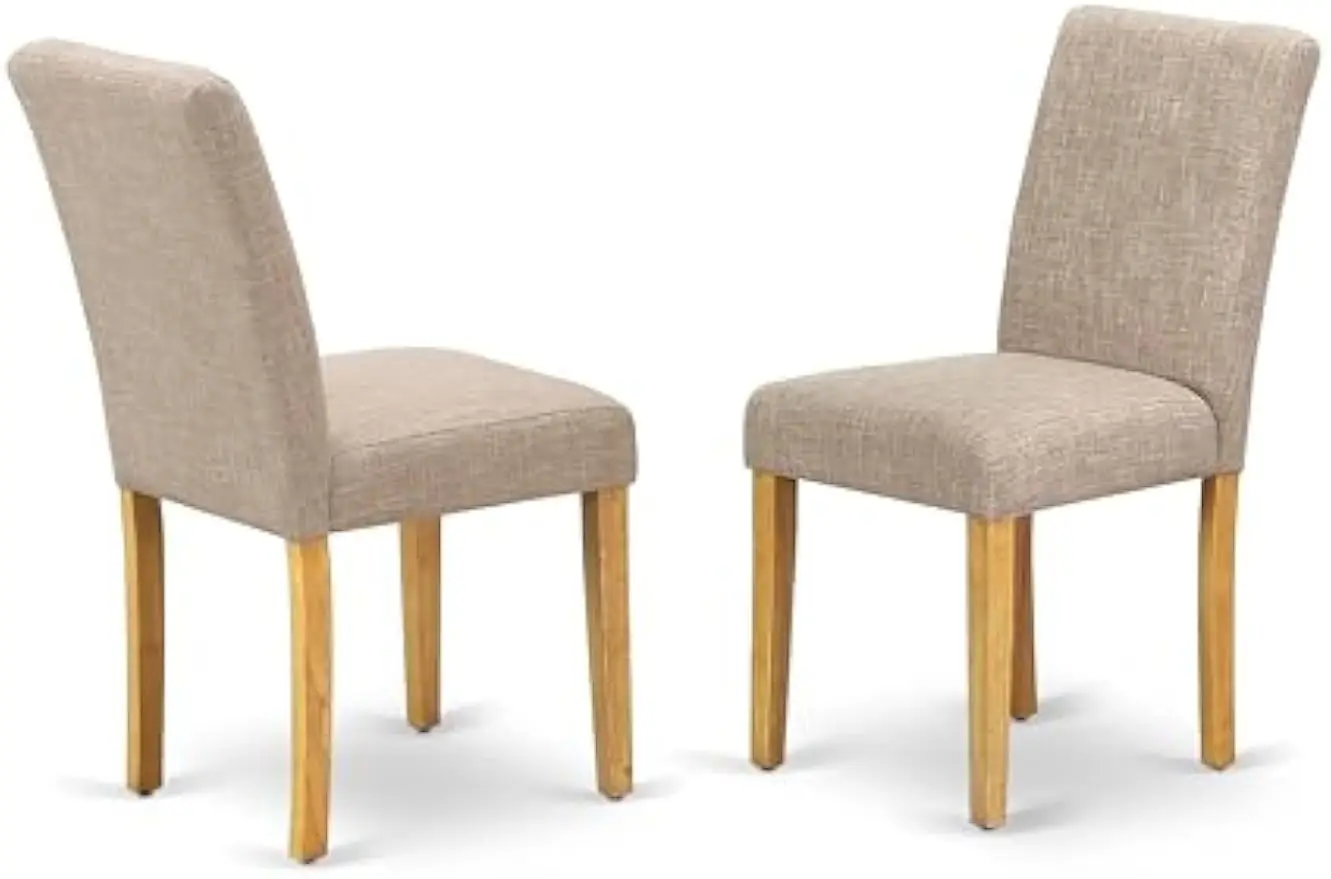 

Abbott Parson Dining Chairs - Light Tan Linen Fabric Padded Dinette Chairs, Set of 2, Oak