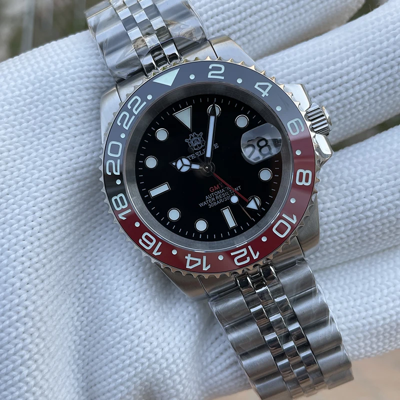 Steeldive Men Diver Watch GMT Automatic Mechanical Wristwatch 30ATM Waterproof C3 Luminous NH34 Sapphire Ceramic Bezel