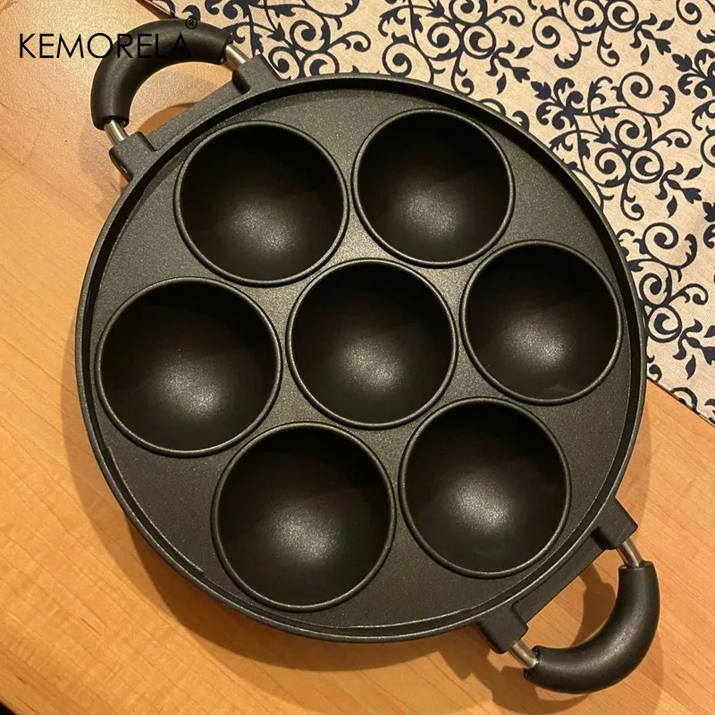 7 Hole Cooking Cake Pan Cast Iron Omelette Pan Non-Stick Cooking Pot Breakfast Egg Cooker Cake Mold Kitchen Cookware Kitchenware