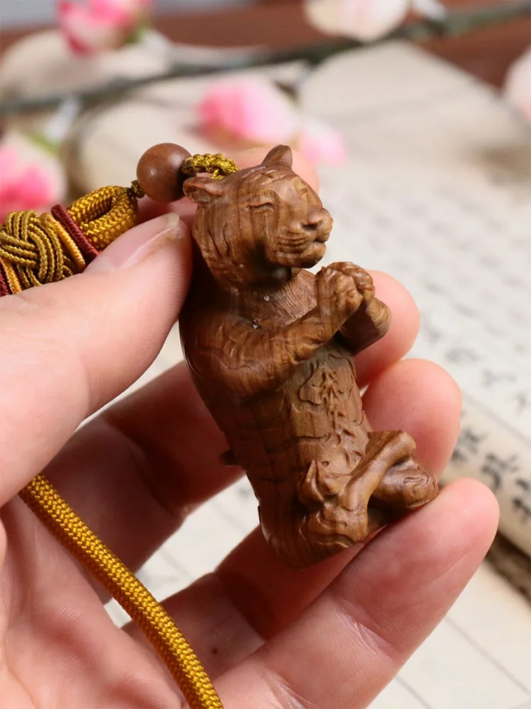 Meditative Tiger Pendant, Inspired Fragrant Wood Carving, A Symbolic Cultural Treasure