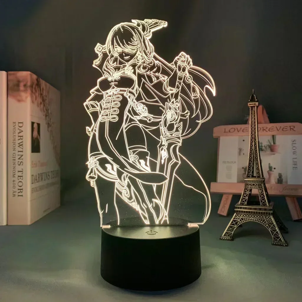 Anime Lamp Genshin Impact LED Light Hu Tao Albedo Zhongli Yae Miko Action 3D Figure Room Decor Desktop Lamp Kawaii Brithday Gift