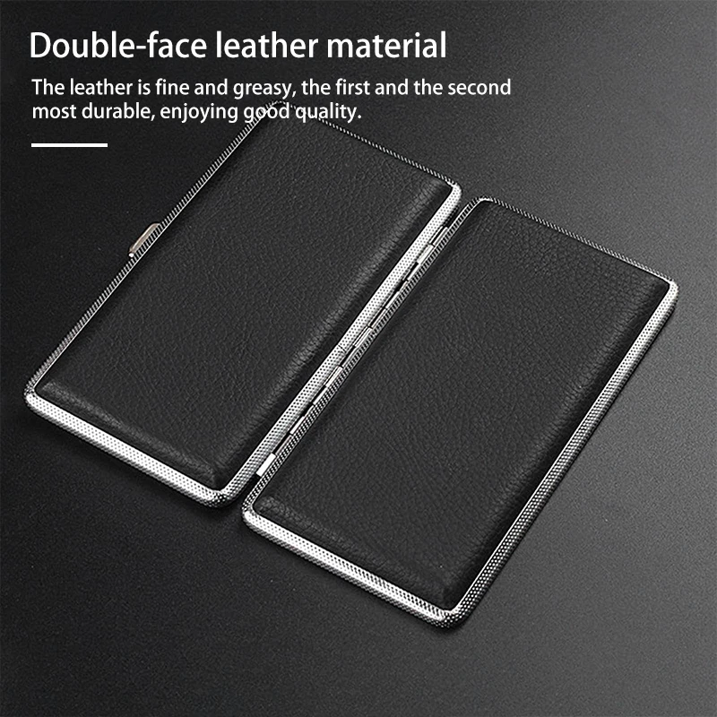 Cigarette Box Holder, Slim Portable Pocket Box Holds 14 Cigars, Metal Frame PU Leather Container Expandable Cigarette Holder