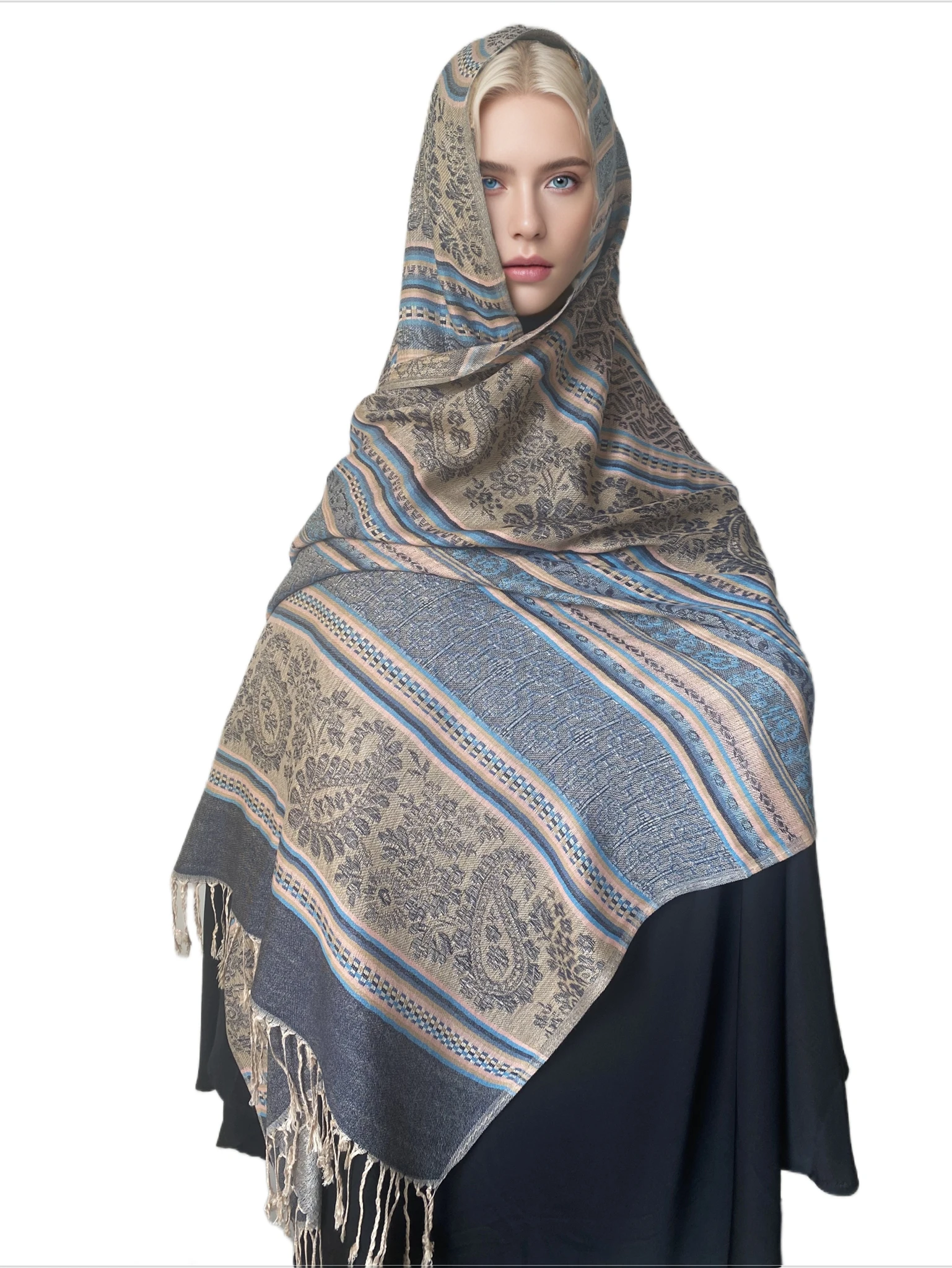 

Pashmina Tassels Scarf Warm Casual Winter Scarves Ladies Hijabs Fashion Ethnic Style Paisley Print Large Shawls