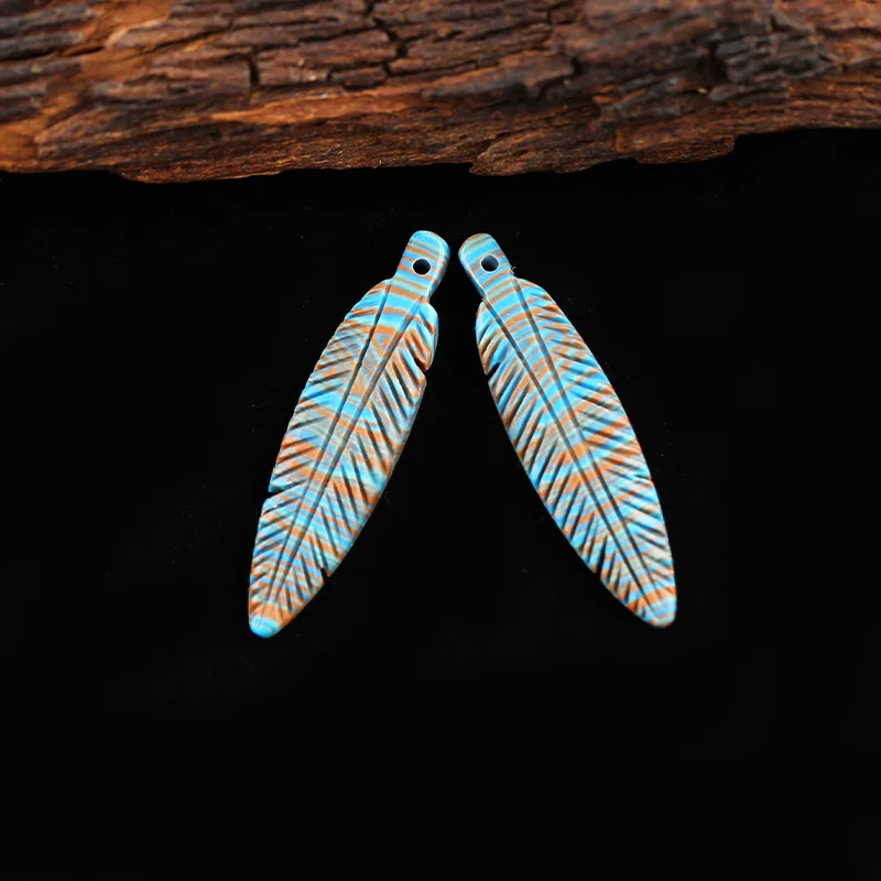 Beads for Jewelry Making Rainbow Jasper Carved Leaf Earring Bead,Handmade Jewelry Earrings Accessories For Women 35x8x3mm 2g