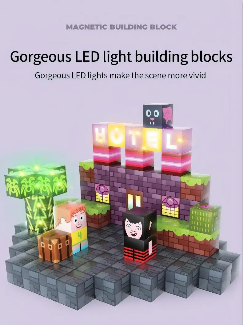 Magnetische bouwstenen met verlichting Hotel Elfen STEM Montessori Zintuiglijke stapelblokjes Speelgoed voor kinderen vanaf 3 jaar Cadeaus voor jongens en meisjes