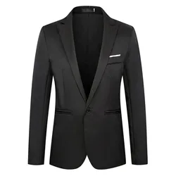 Traje clásico negro para hombre, Blazer ajustado de un botón, trajes de negocios sólidos, trajes de boda, fiesta de novio, trajes de regreso a casa, traje de caballero