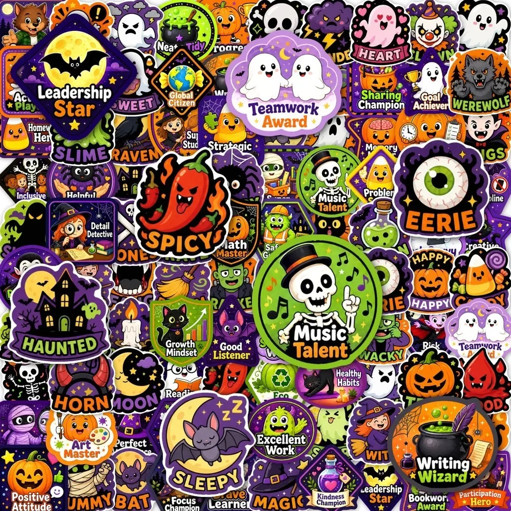 Playful Spooky Holiday‑themed Waterproof Sticker Pack 100/200 Sheets Cartoon Style Decals For Handcraft Giajar Sticker Store