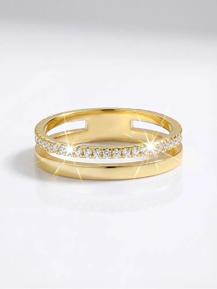 Echter Moissanit-Diamant, runder, doppelter Ehering für Damen, ideal für Jahrestage, zum Tragen im Alltag, luxuriöser Modeschmuck. – Detail 4