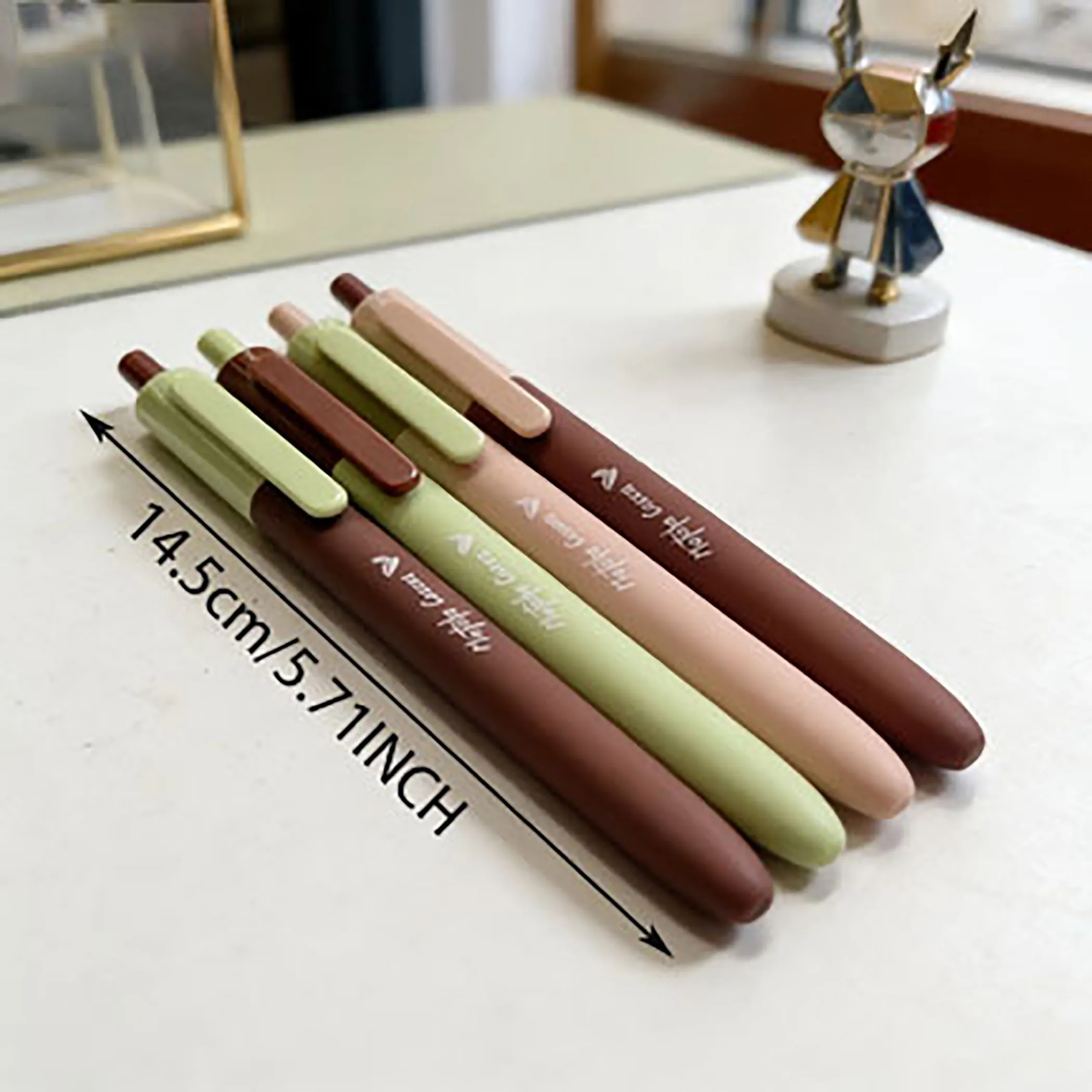 Juego de 4 Bolígrafos de Gel con Diseño de Té con Leche y Matcha, Tinta Negra de Secado Rápido de 0.5 mm, Punta CS, Bonito Juego Marrón y Verde para la Escuela
