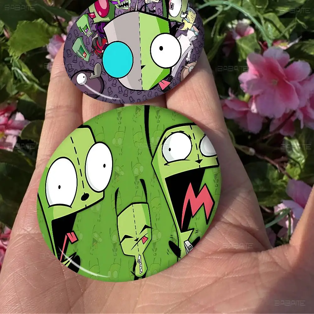 I-Invader Anime Z-ZIM Round Button Pins Slogan Creative Brooches Backpack Clothes Decoration Fashion Cartoon Jewelry Gifts