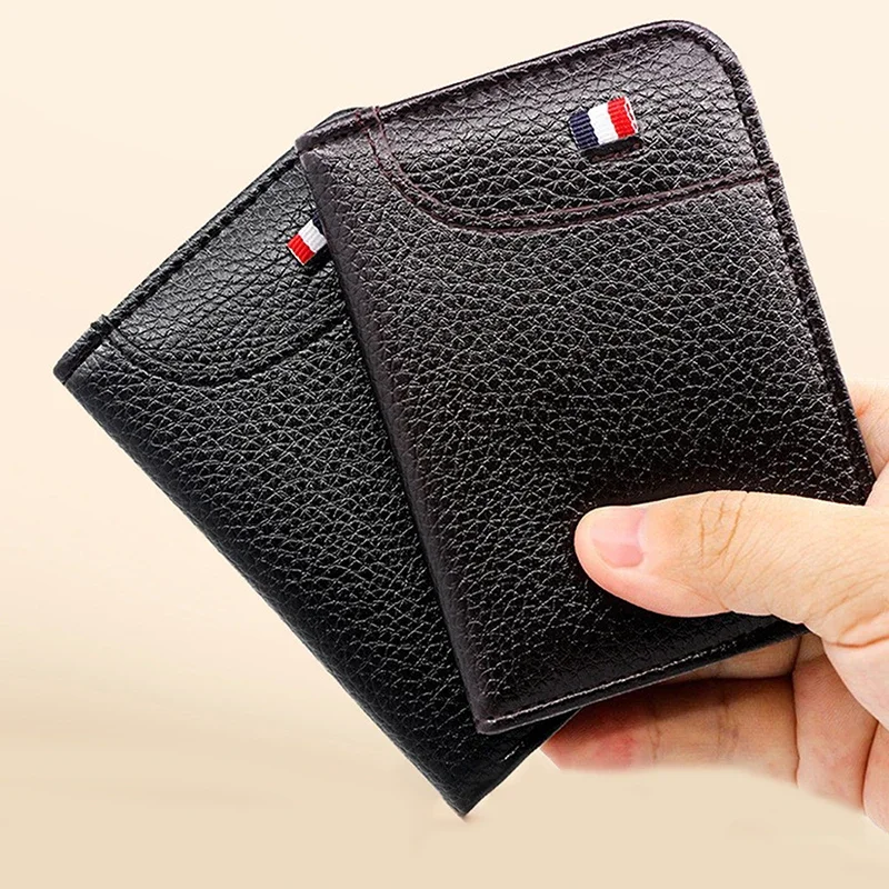 Portefeuille de cartes de crédit en cuir PU, porte-cartes d'identité mince et doux à la mode pour hommes, petits étuis minces pour cartes de visite