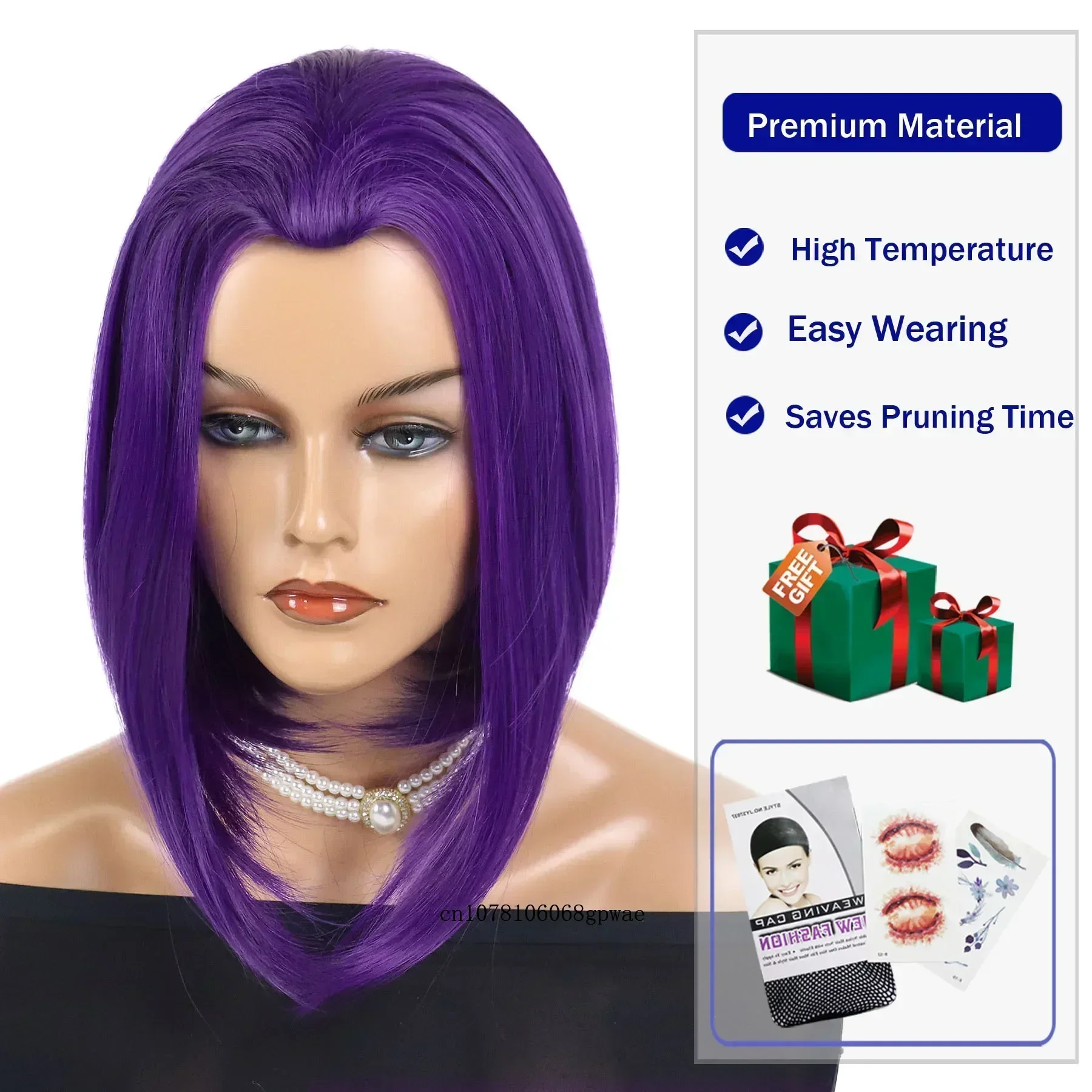 Halloween Cosplay Wigs Synthetic Purple Superhero Anime Costume Wig for Women Lady Short Bob Straight Wig Masquerade Party Use
