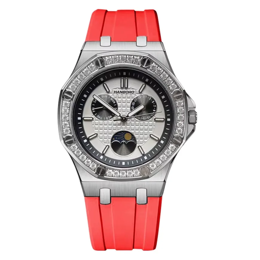 

HANBORO Women Quartz Watch 37mm Ladies Wristwatch Luminous 50M Waterproof Sapphire Mirror Multi-Dial Week Date Sun-Moon