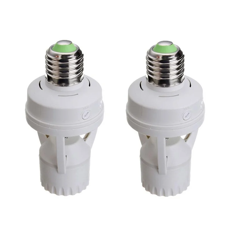 2PCS E27 Motion Sensor Light Switch 100-240V Motion Detector Base Lamp Holder with Light Control Smart Switch Bulb Socket