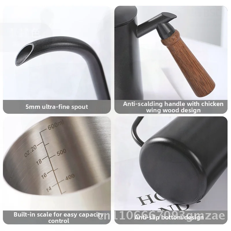 

Ручной кофейник Pinchuang с деревянной ручкой, капельный фильтр из нержавеющей стали 304, тонкий длинный рот, доступный в минималистском стиле на открытом воздухе